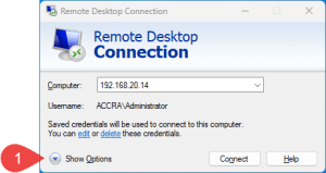 Remote Desktop Connection Multi-Monitor Step 1: displaying to click on 