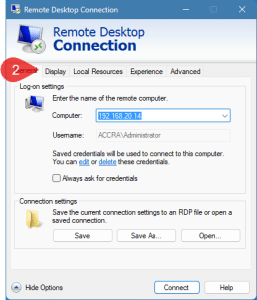 Remote Desktop Connection Multi-Monitor Step 2: displaying to click on the 
